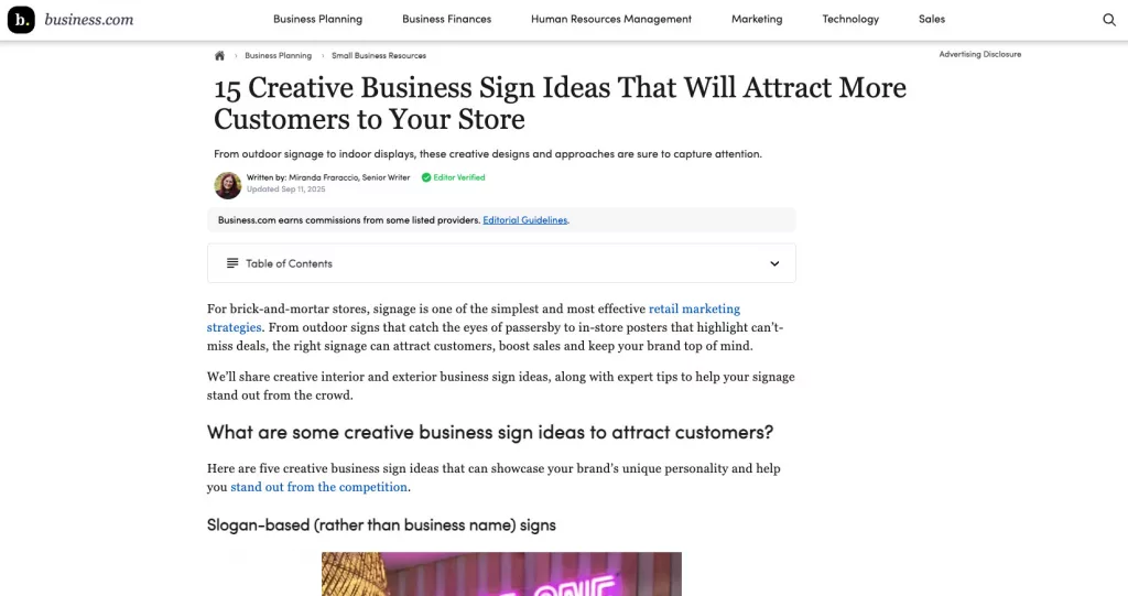 Business.com: Littlefield featured in article showcasing creative business signs